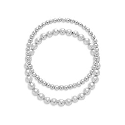 Silvertone 2-Piece Beaded Bracelet Set