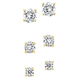 3-Pair 14K Gold Vermeil & Cubic Zirconia Stud Earrings