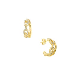 14K Goldplated & Cubic Zirconia Chain Link Half Hoop Earrings