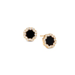 14K Goldplated, Onyx & Cubic Zirconia Rose Petal Stud Earrings