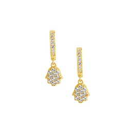 14K Gold Vermeil & Crystal Hamsa Micro Hoop Huggies Earrings