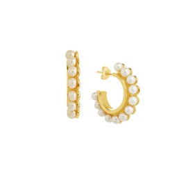 14K Goldplated & Shell Pearl Huggie Hoop Earrings