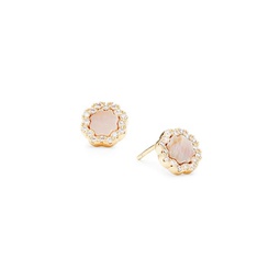 14K Goldplated, Pink Mother Of Pearl & Cubic Zirconia Rose Petal Stud Earrings