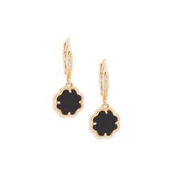 14K Yellow Goldplated & Black Mother-Of-Pearl Clover Earrings