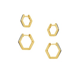 Emmy 2-Pair 14K Goldplated Geometric Huggie Hoop Earrings Set