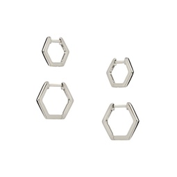 Emmy 2-Pair Rhodium Plated Geometric Huggie Hoop Earrings Set