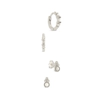 Set of 2 Rhodium Plated, Cubic Zirconia & Freshwater Pearl Earring Set