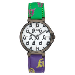 Womens Multi Colored- Green Purple Pink Yellow Polyurethane Leather with Steve Madden Logo and Stitching Watch 36mm