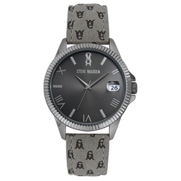 Womens Gray Polyurethane Leather Strap with Black Steve Madden Logo and Stitching Watch 41mm