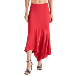 Womens Lucille Satin Asymmetrical Hem Midi Skirt