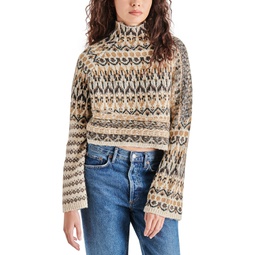 Womens Indie Funnel-Neck Fair Isle Sweater
