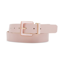 Womens Imitation Pearl Inlay Faux-Leather Belt