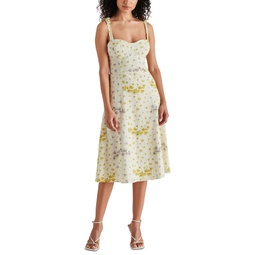 Womens Carlynn Floral-Print Pointelle Bow-Sleeve Smocked-Back Dress