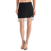 Womens Fringe-Trimmed Slit-Front Mini Skirt