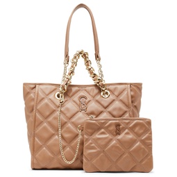 Katt Faux Leather Quilted Tote with Pouch