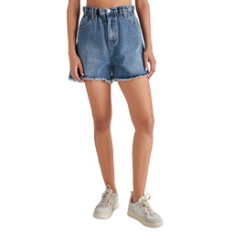 Womens Lunetta Cut-Hem Paper-Bag-Waist Cotton Denim Shorts