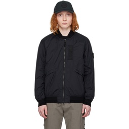 Black Garment-Dyed Bomber Jacket 241828M175002