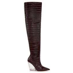 Lucite Croc-Embossed Leather Wedge Boots