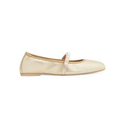 Goldie Metallic Leather Square-Toe Ballet Flats