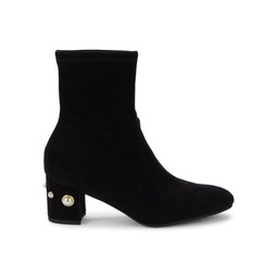 Siggy Faux Pearl Trim Suede Booties