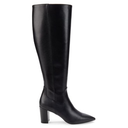 Point Toe Leather Knee High Boots