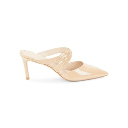 Cutout Crossover Patent Leather Heel Mules