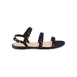 Twist Leather & Patent Leather Flat Sandals