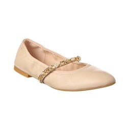 pearl chain leather ballet flat