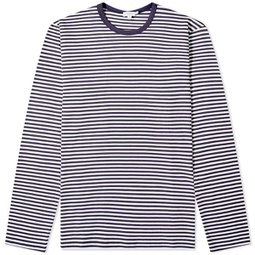 Sunspel Long Sleeve English Stripe T-Shirt White & Navy