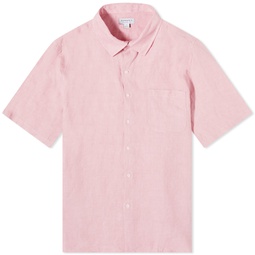 Sunspel Linen Short Sleeve Shirt Shell Pink