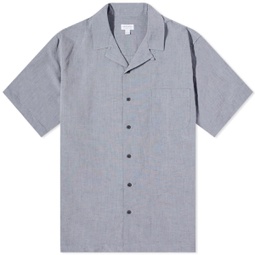 Sunspel Cotton Linen Short Sleeve Shirt Light Navy Melange
