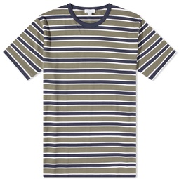 Sunspel Breton Stripe T-Shirt Navy & Hunter Green Stripe
