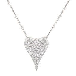 sterling silver pave cubic zirconia elongated heart pendant