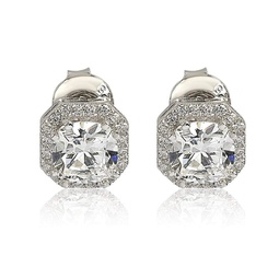 sterling silver white cubic zirconia cushion-cut halo stud earrings