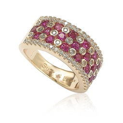rose sterling silver ruby and white cubic zirconia ring