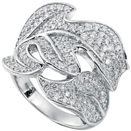 pave cubic zirconia sterling silver leaf ring