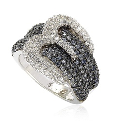 sterling silver blue & white sapphire & diamond accent buckle ring