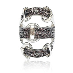sterling silver cubic zirconia brown and white buckle ring