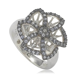 sterling silver sapphire & diamond abstract flower ring - blue