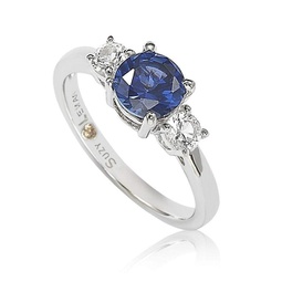 sterling silver sapphire & diamond accent engagement ring