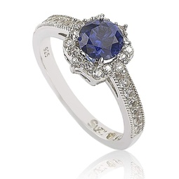 sterling silver sapphire & diamond accent center stone ring