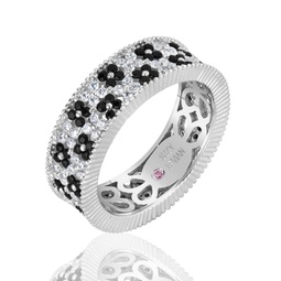 sterling silver black and white cubic zirconia floral eternity band