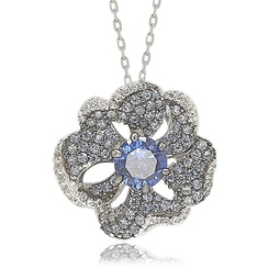 sterling silver sapphire and diamond accent whimsical flower pendant necklace