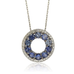 sterling silver blue and white sapphire & diamond accent double circle eternity pendant