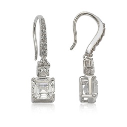 sterling silver cubic zirconia asscher-cut petite dangle earrings