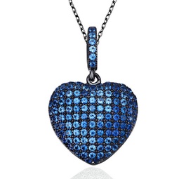 blue cubic zirconia blackened sterling silver pave heart pendant