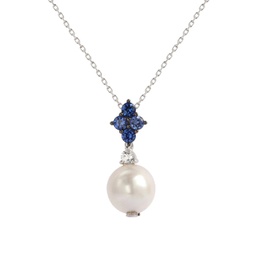 sterling silver pearl & blue sapphire cluster pendant