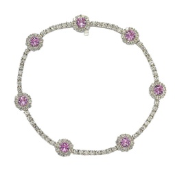 sterling silver pink sapphire and diamond accent flower tennis bracelet