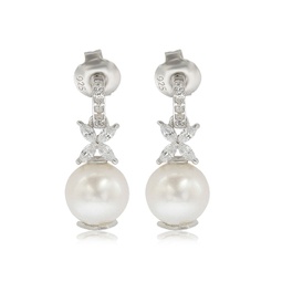 sterling silver pearl & white sapphire floral earrings