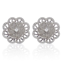 sterling silver cubic zirconia pave flower earrings